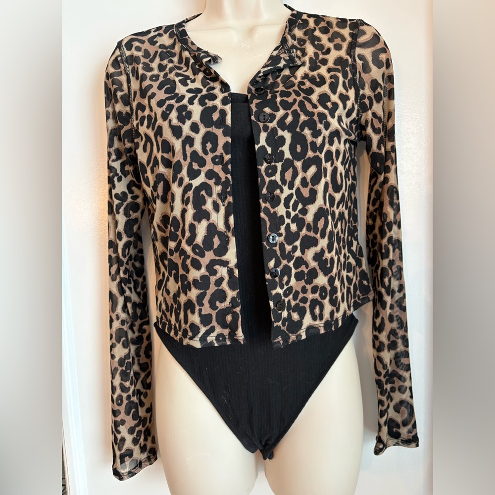 NWT Wild Fable Black and Brown Leopard Print Sheer Cardigan